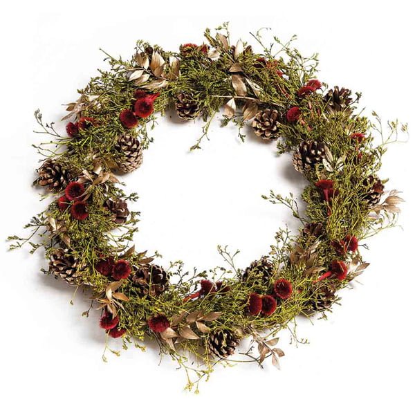 38cm Dried Flower Wreath with Pinecone and Ruscus