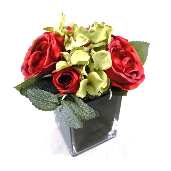 22cm Rose & Hydrangea in Glass