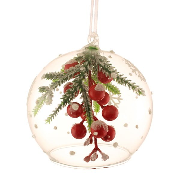 10cm Open Bottom Glass Berry Sprig Bauble