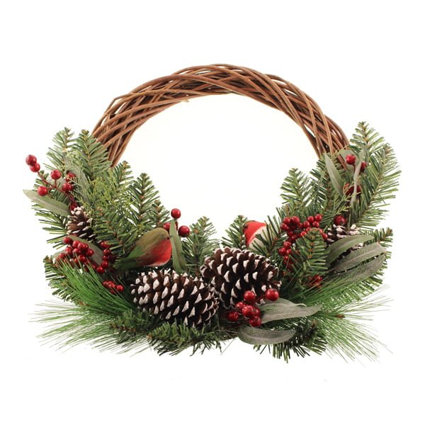 60cm Mixed Pine Grapevine Wreath with Robin