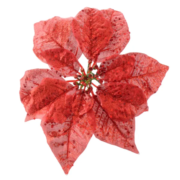 25cm Metallic Poinsettia Head with Clip