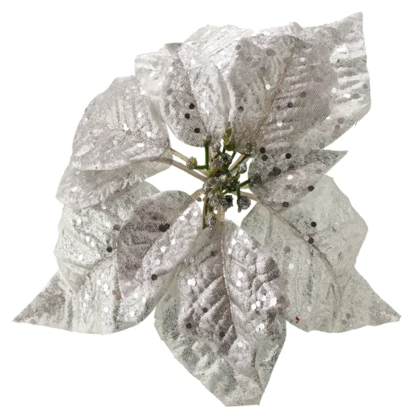 25cm Metallic Poinsettia Head with Clip