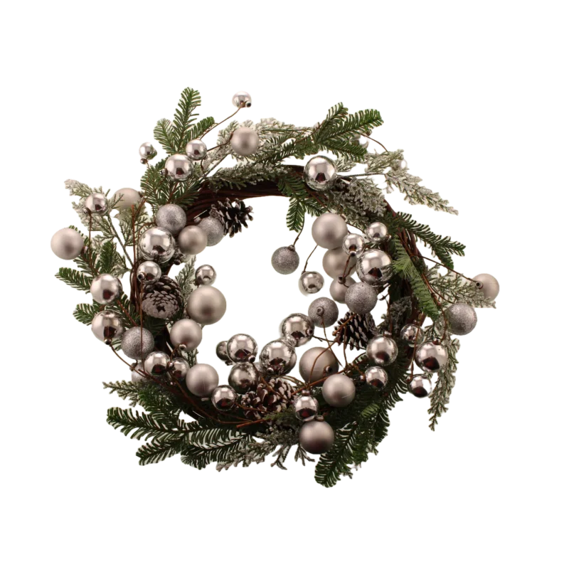 56cm Frosted Pine Bauble Wreath