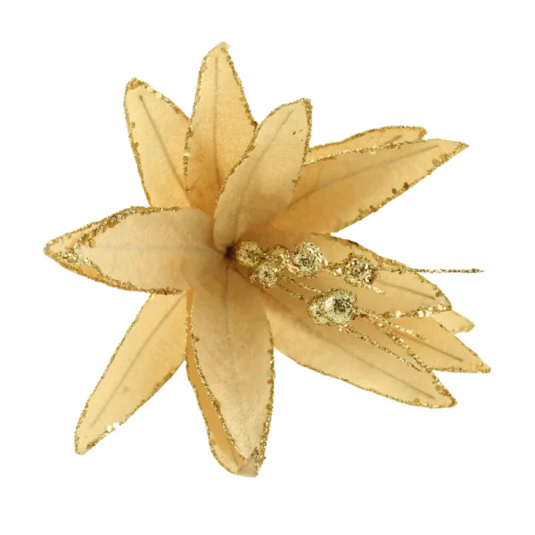 23cm Velvet Poinsettia Glittered with Clip