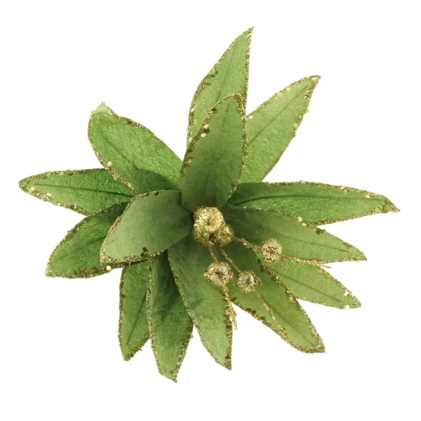 23cm Velvet Poinsettia Glittered with Clip