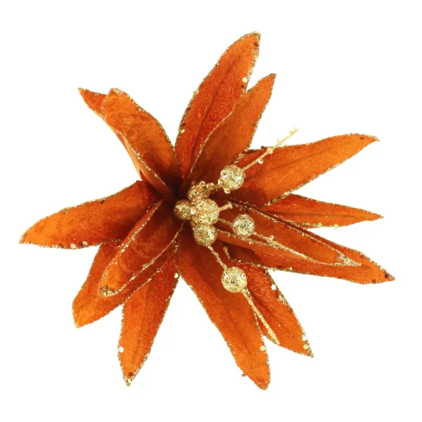 23cm Velvet Poinsettia Glittered with Clip