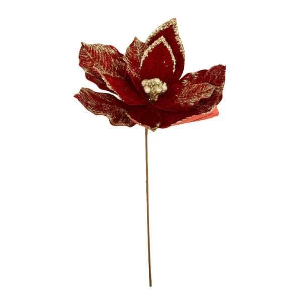 65cm Velvet Glittered Poinsettia Stem